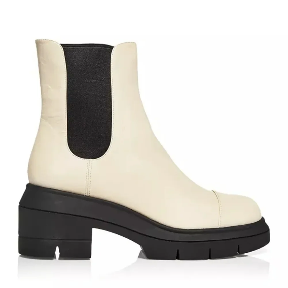 Stuart Weitzman Leather Norah Ivory Chelsea Leather Platform Boots